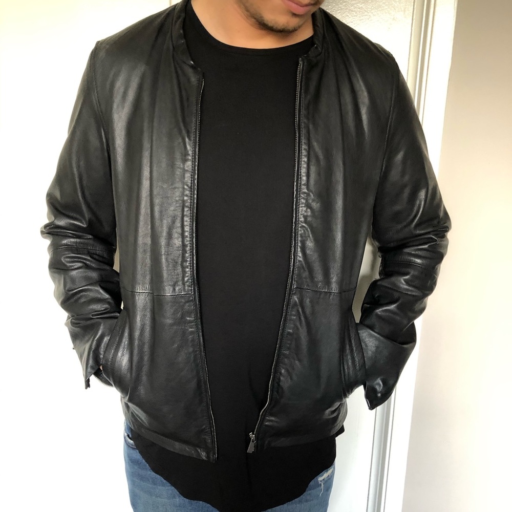 Scotch & Soda Black Leather Jacket Euro Collar